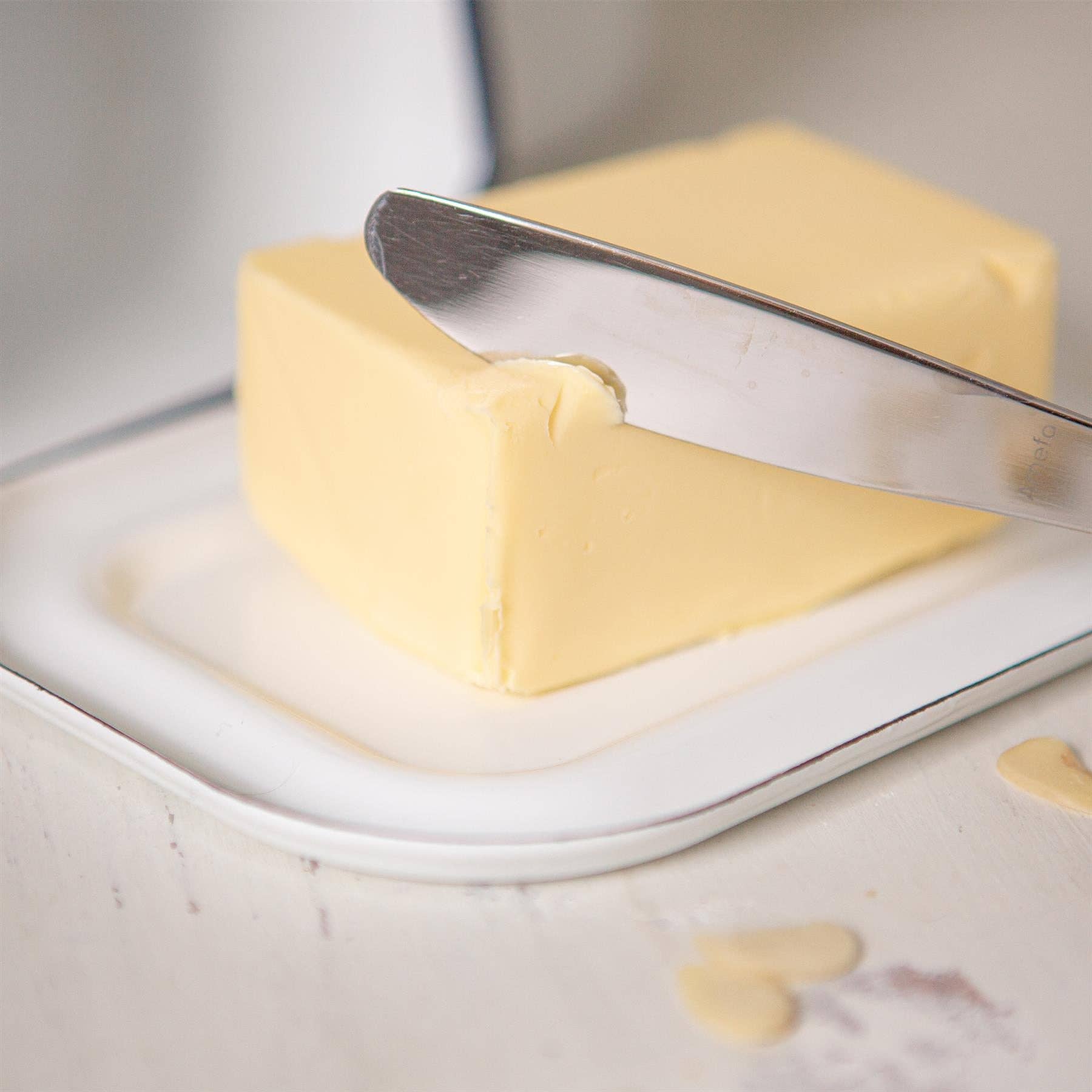 White and Navy Enamel Butter Dish