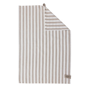 Cotton Tea Towel Beige and White Wide Stripes