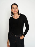 Load image into Gallery viewer, MosMosh Elaine Seamless Silk Tee Black
