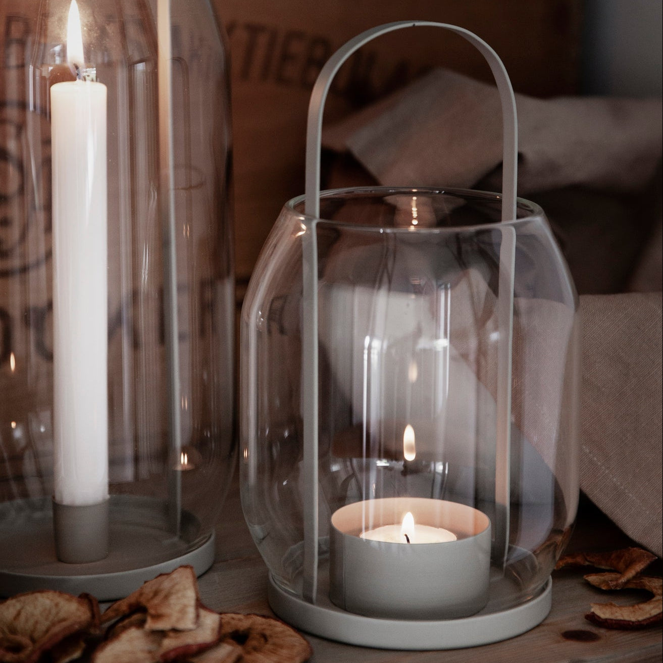 Glass Lantern for Tea Lights and Small Pillar Candles