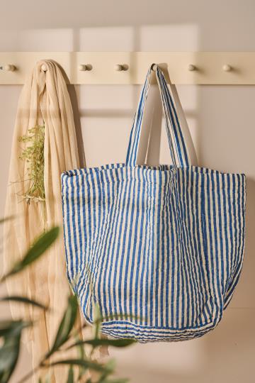 Blue and White Striped Quilted Bag