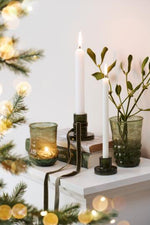Load image into Gallery viewer, Short Green Glass Candle Holder Dinner Candles
