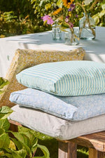 Load image into Gallery viewer, Blue and Green Striped Square Cushion with Feather Inner

