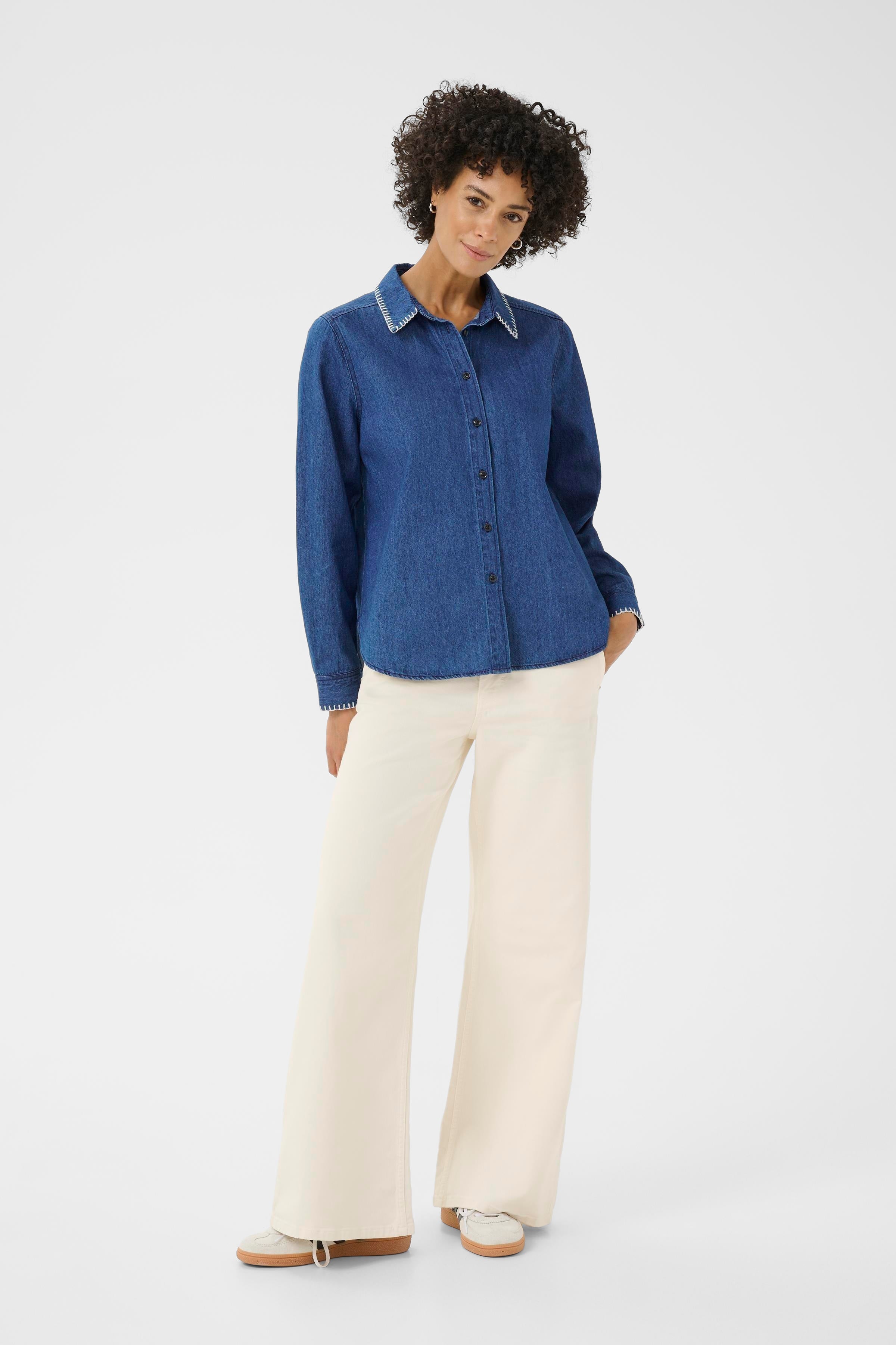 Part Two Sarafia Denim Shirt with Embroidered Collar
