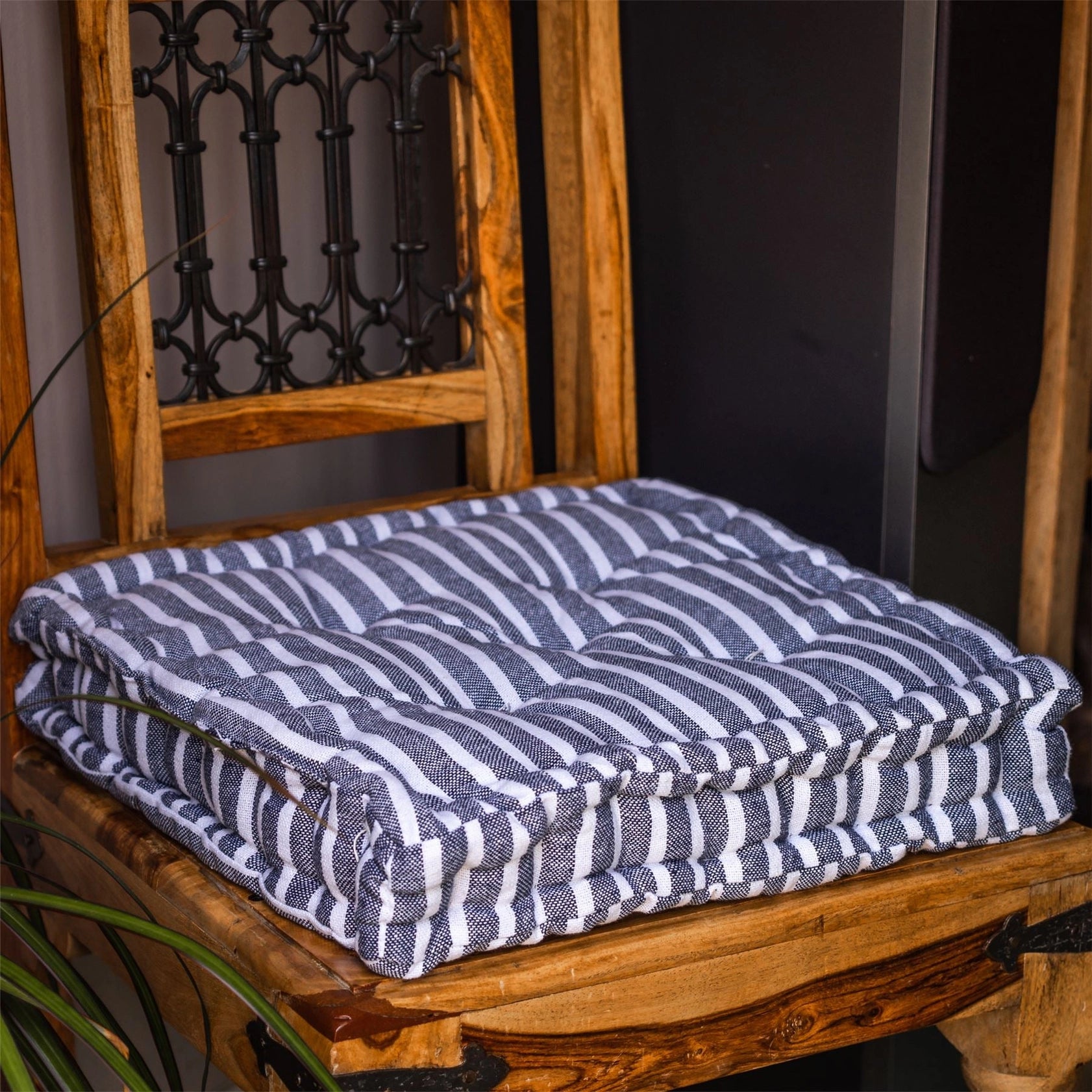 SEAT PAD CUSHION FRENCH NAVY STRIPE COTTON