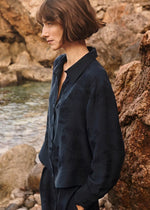 Load image into Gallery viewer, Part Two Carolla Navy Shirt with Devore Pattern
