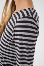Load image into Gallery viewer, Part Two Striped Top Nemajas Dark Navy and Grey

