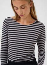 Load image into Gallery viewer, Part Two Striped Top Nemajas Dark Navy and Grey
