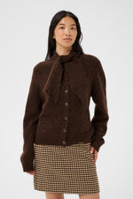 Load image into Gallery viewer, Part Two Chanie Chocolate Brown Tie Neck Cardigan
