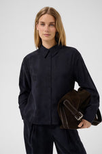 Load image into Gallery viewer, Part Two Carolla Navy Shirt with Devore Pattern
