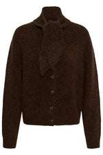 Load image into Gallery viewer, Part Two Chanie Chocolate Brown Tie Neck Cardigan
