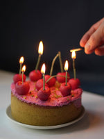 Load image into Gallery viewer, Cherry Candles Cake Toppers Handmade Soy Wax Set of 3
