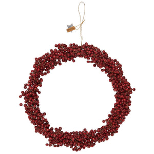 Red Wooden Beaded Wreath Handmade Large