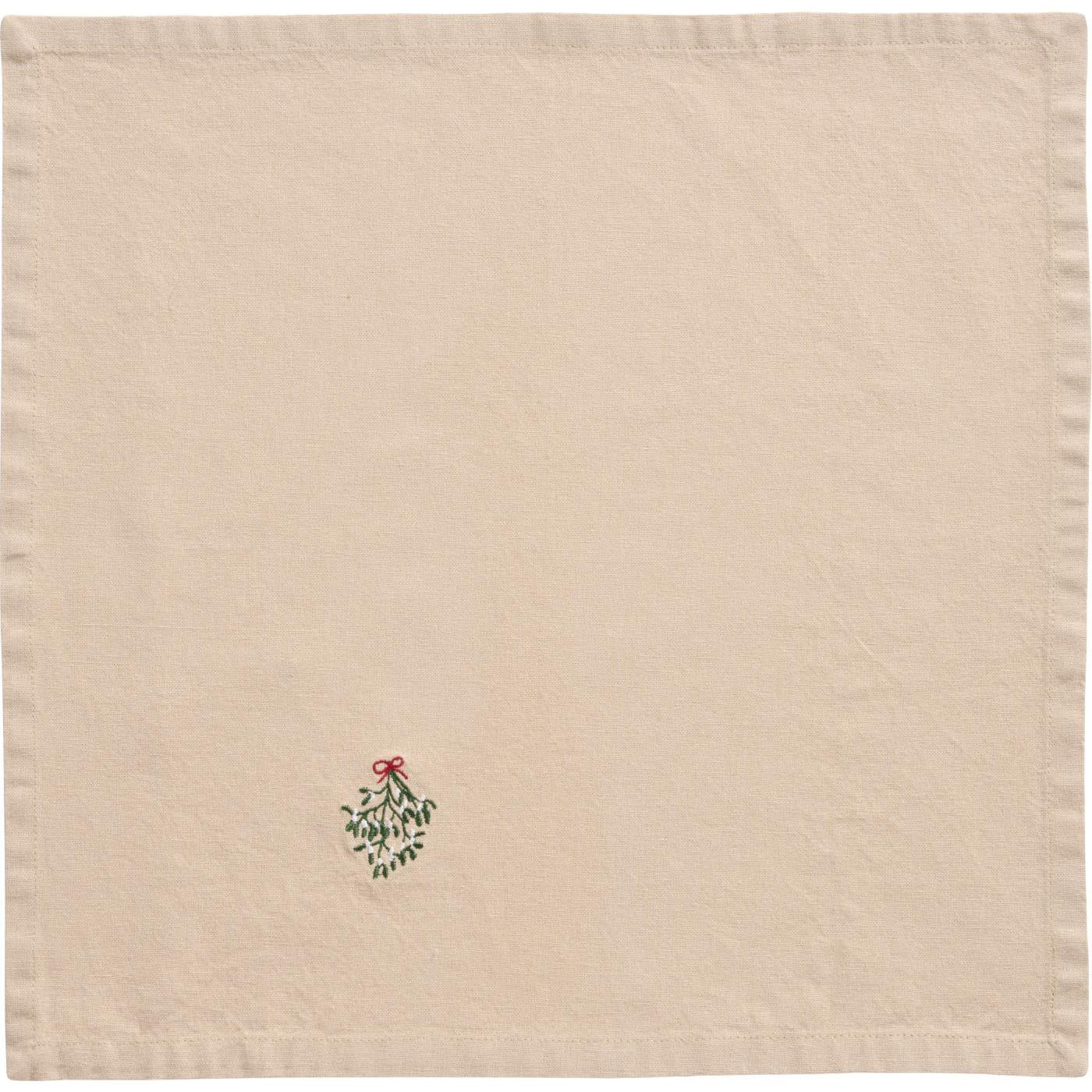 Napkin Natural with Mistletoe Embroidery