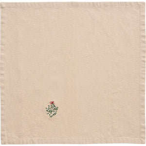 Napkin Natural with Mistletoe Embroidery