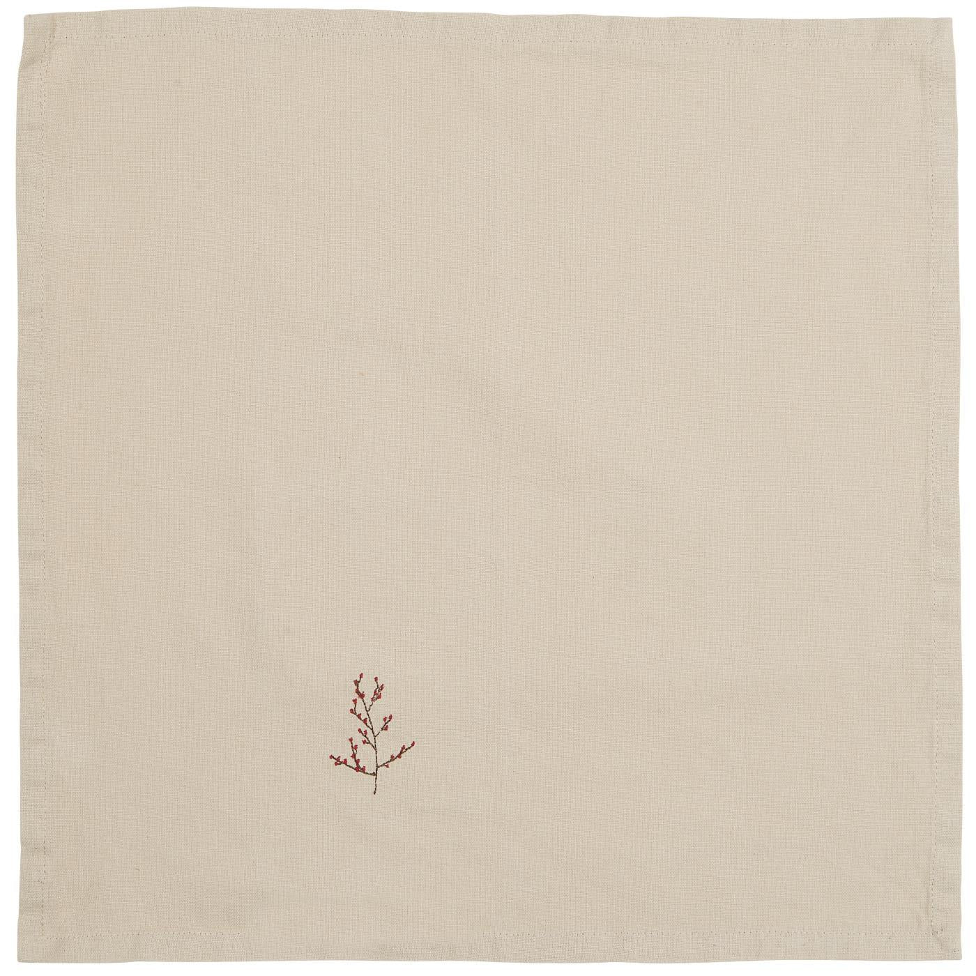 Napkin with Winter Berry Branch Embroidered Design