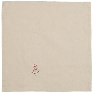 Napkin with Winter Berry Branch Embroidered Design