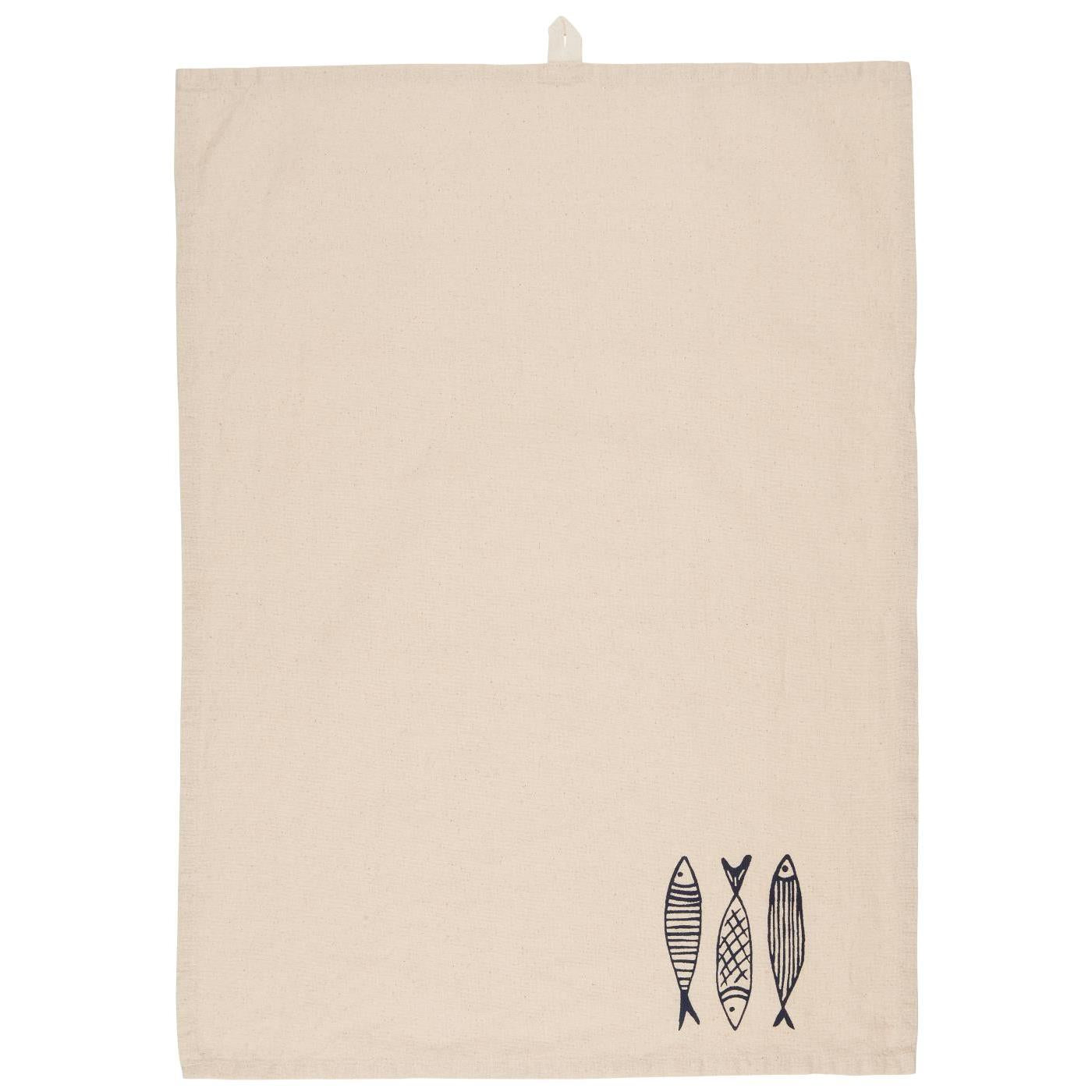 Tea Towel Marlin Natural with Fish Print in Blue