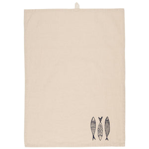 Tea Towel Marlin Natural with Fish Print in Blue