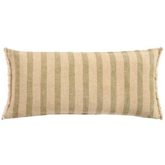 Linen Blend Green Striped Long Cushion