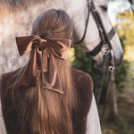 Load image into Gallery viewer, Bury Velvet Large Bow Hair Clip Bear Brown
