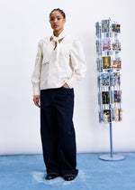 Load image into Gallery viewer, FRNCH Tie Neck Creme Shirt
