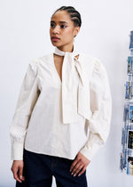Load image into Gallery viewer, FRNCH Tie Neck Creme Shirt
