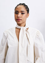 Load image into Gallery viewer, FRNCH Tie Neck Creme Shirt

