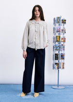 Load image into Gallery viewer, FRNCH Ruffle Blouse Cream Check
