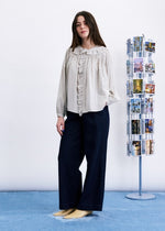 Load image into Gallery viewer, FRNCH Ruffle Blouse Cream Check
