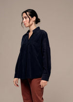Load image into Gallery viewer, Mat De Misaine Claran Micro Cord Shirt Navy
