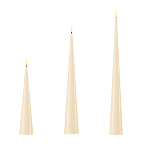 CREAM CONE SHAPED LED CANDLES sizes available