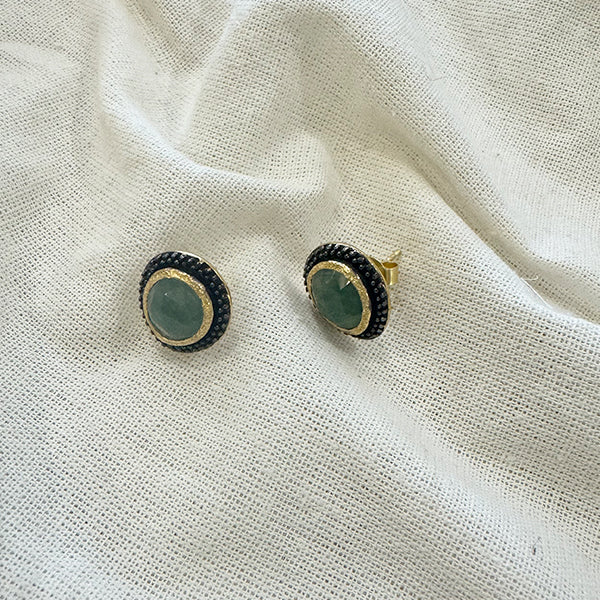 NE149 Stud Earrings with Black Rhodium and Aventurine