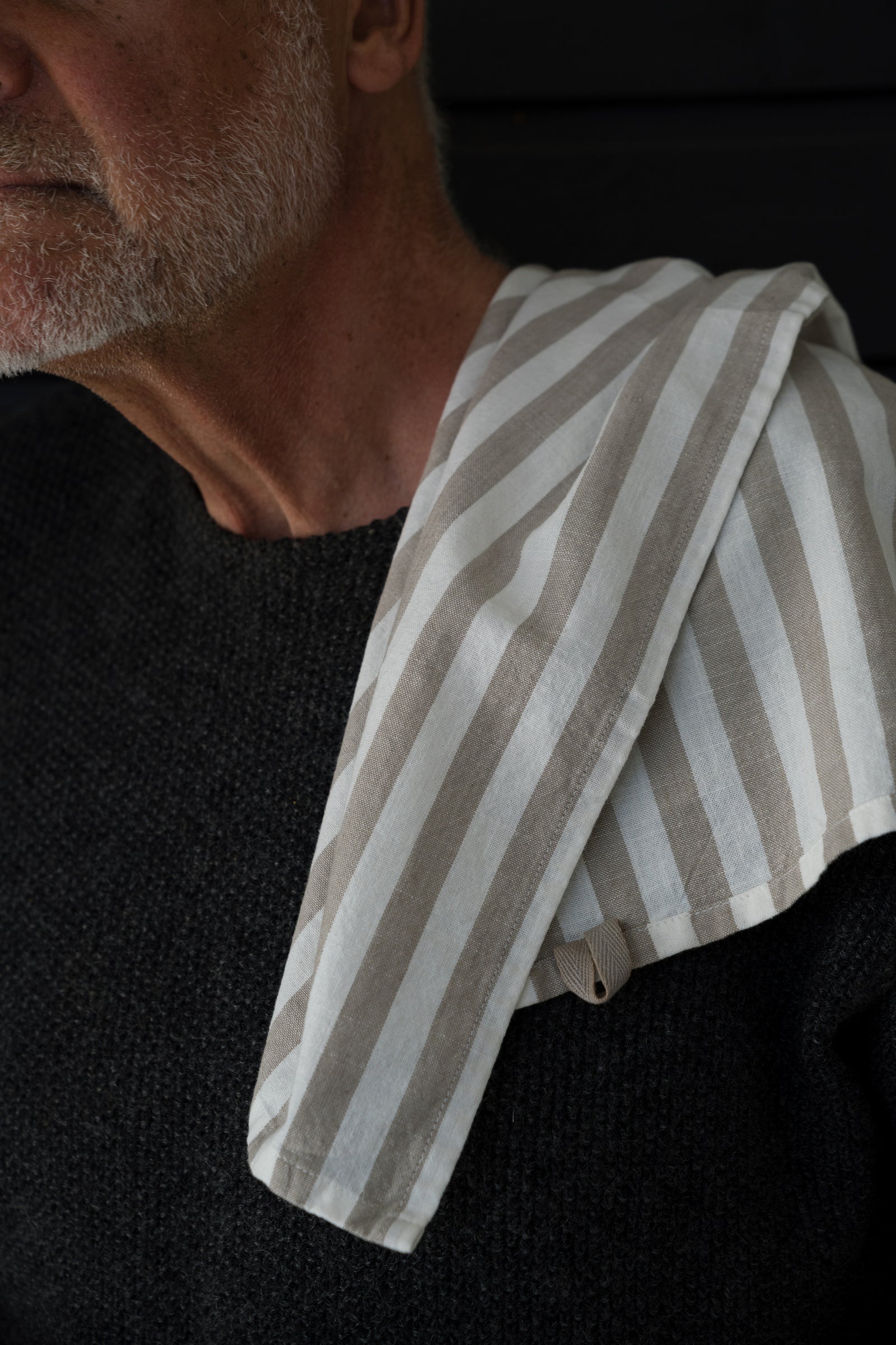 Cotton Tea Towel Beige and White Wide Stripes
