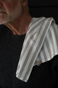Cotton Tea Towel Beige and White Wide Stripes