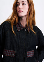 Load image into Gallery viewer, FRNCH Dark Denim Jacket Contrast Collar
