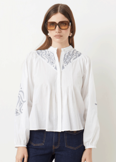 Suncoo Livio White Embroidered Blouse