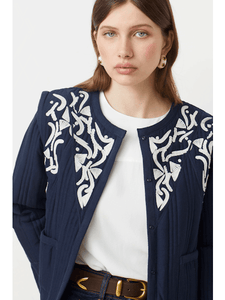Suncoo Daho Embroidered Cotton Navy Jacket