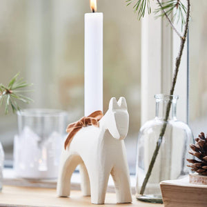 WOODEN HORSE WITH CANDLE HOLDER BACK WHITE