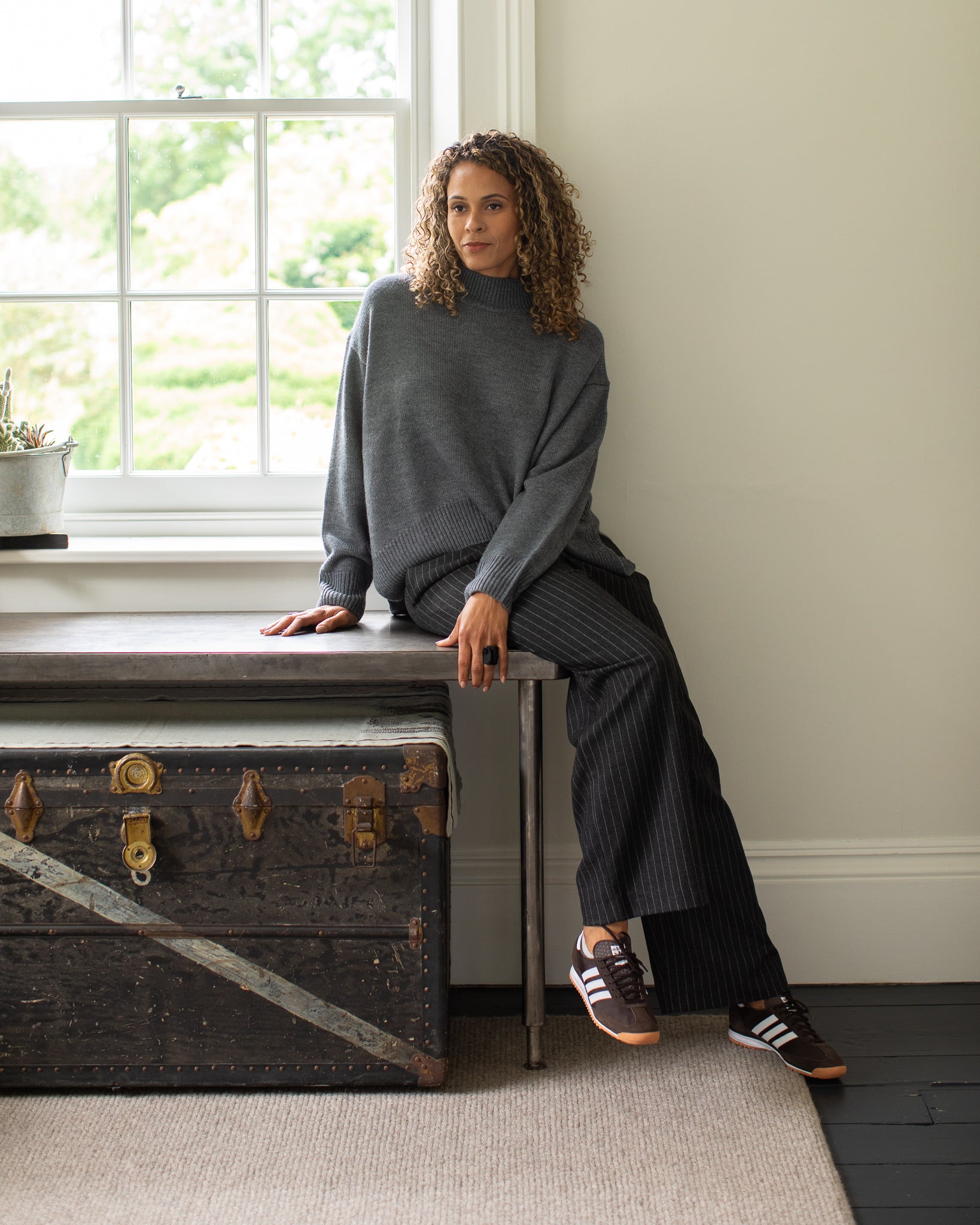Chalk Judith Trousers Dark Charcoal Pinstripe