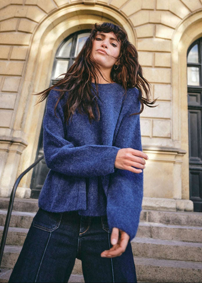 MosMosh Thora ONeck Frill Knit Jumper Ensign Blue