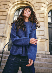 MosMosh Thora ONeck Frill Knit Jumper Ensign Blue