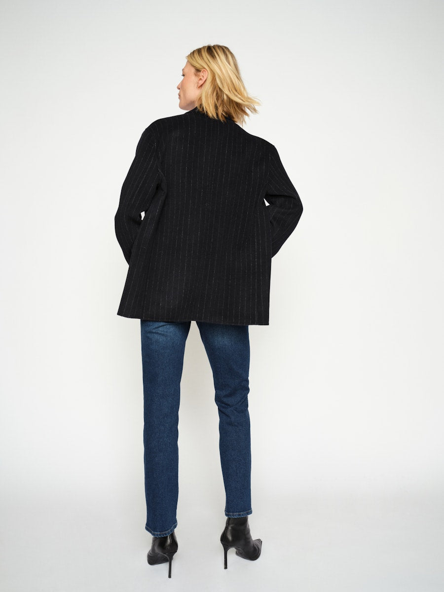 MosMosh Idun Wool Blazer Navy Pinstripe Slub