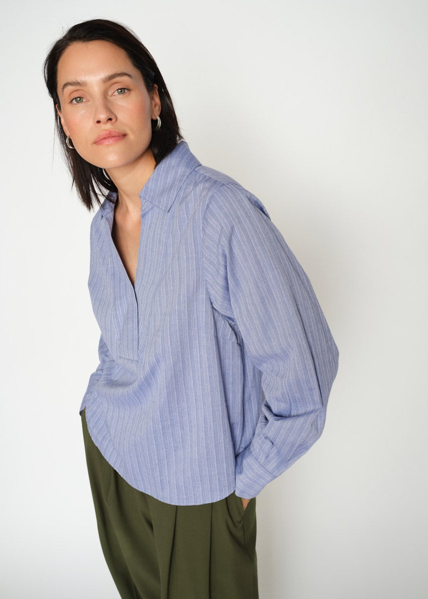 MosMosh Avent Yen Blouse Blue Stripe
