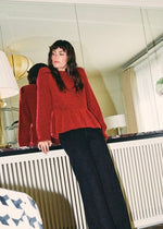 Load image into Gallery viewer, MosMosh Thora ONeck Frill Knit Jumper Rhythmic Red
