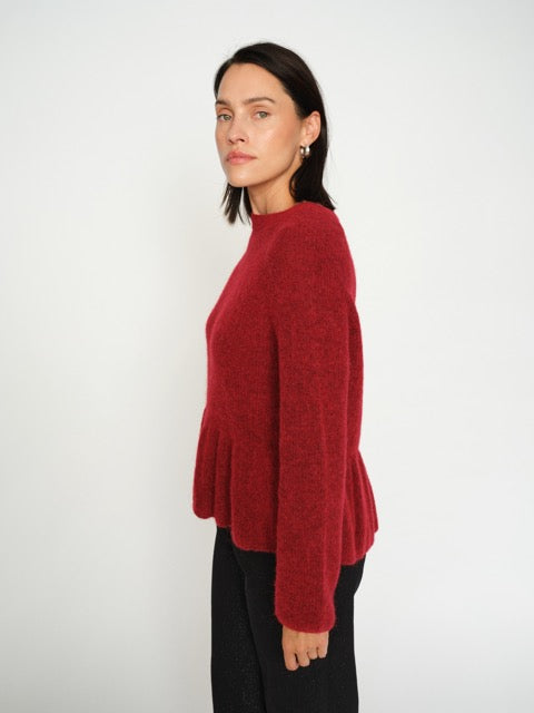 MosMosh Thora ONeck Frill Knit Jumper Rhythmic Red