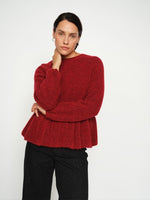 Load image into Gallery viewer, MosMosh Thora ONeck Frill Knit Jumper Rhythmic Red
