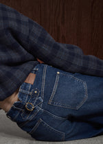 Load image into Gallery viewer, MosMosh Relee Buckle Back Jeans Dark Blue Length 32"
