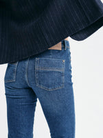 Load image into Gallery viewer, MosMosh Idun Wool Blazer Navy Pinstripe Slub
