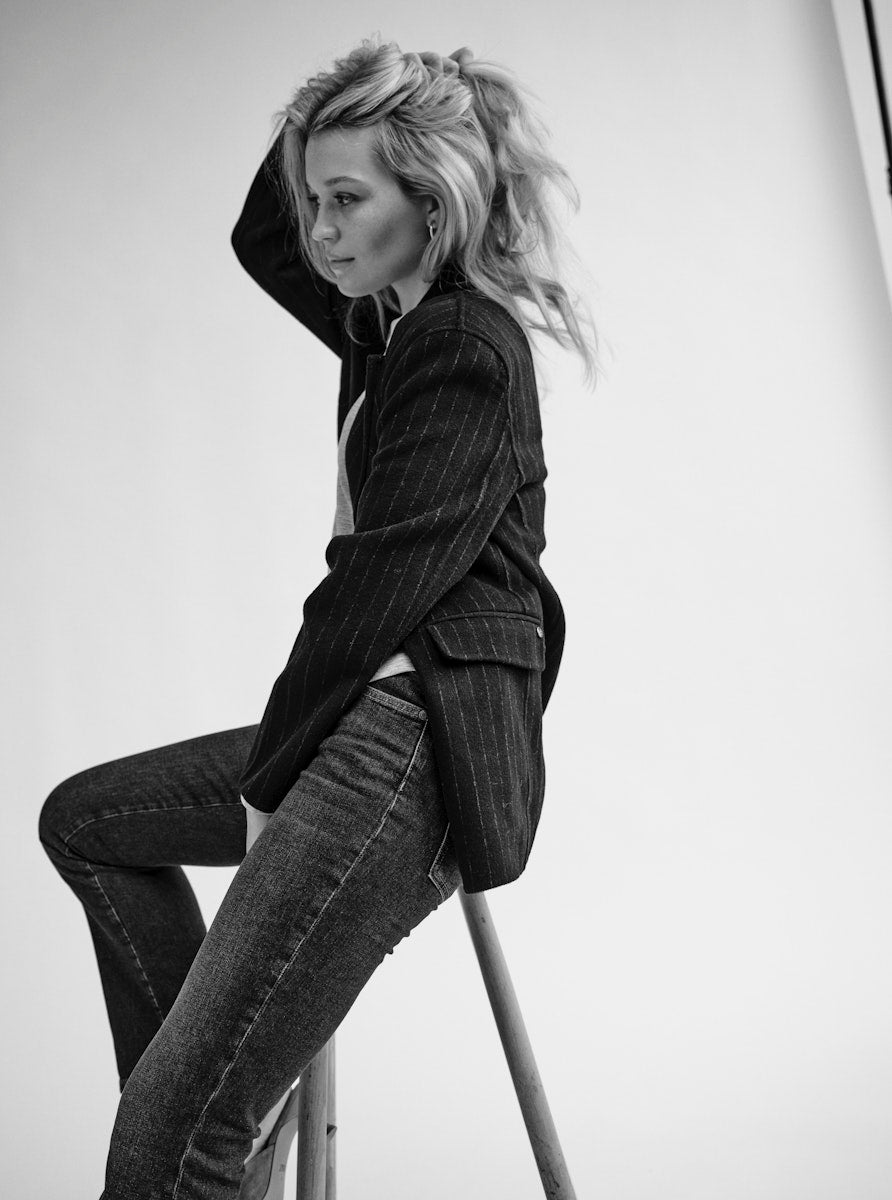 MosMosh Idun Wool Blazer Navy Pinstripe Slub